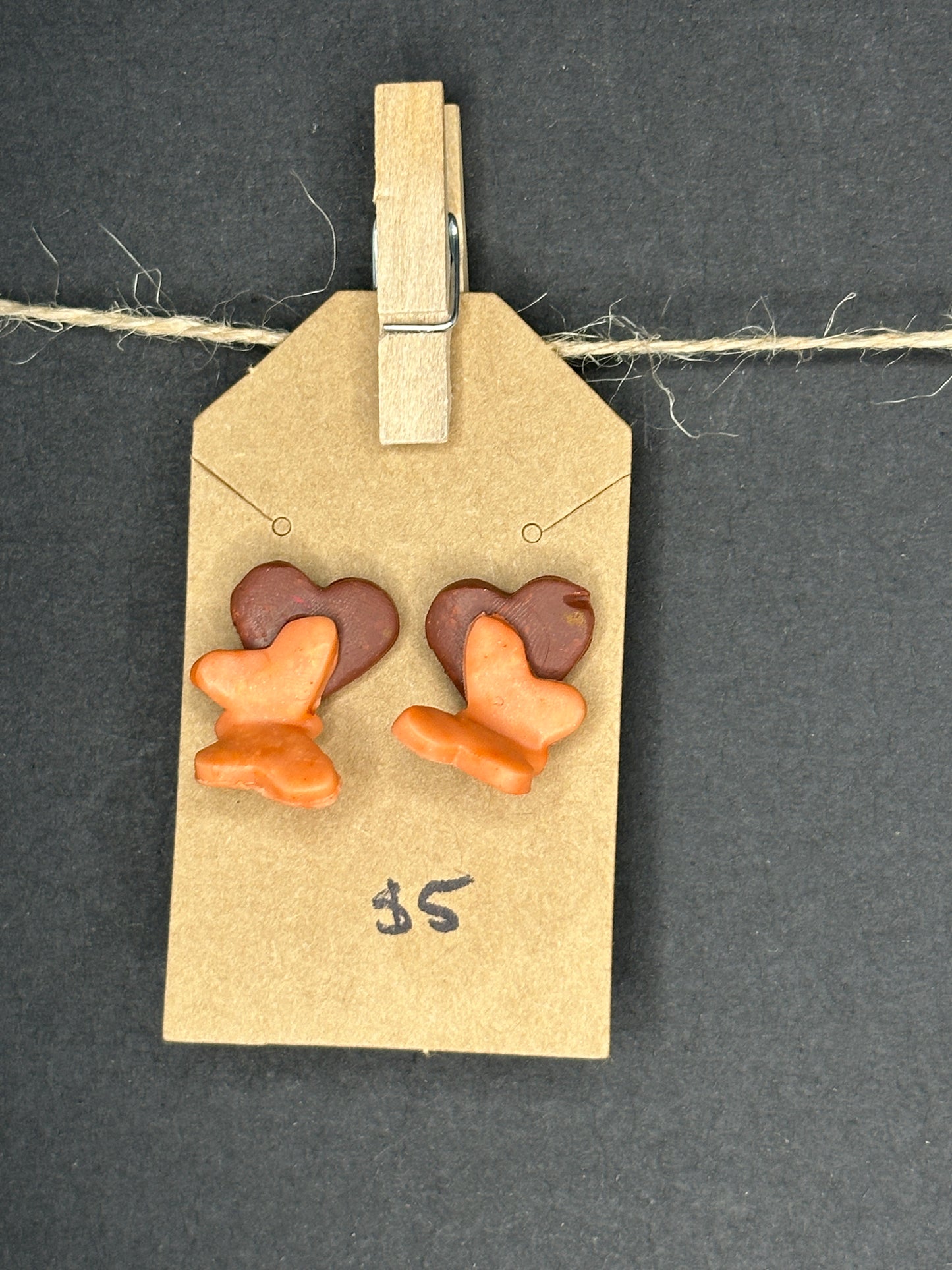 polymer clay heart and butterfly earrings