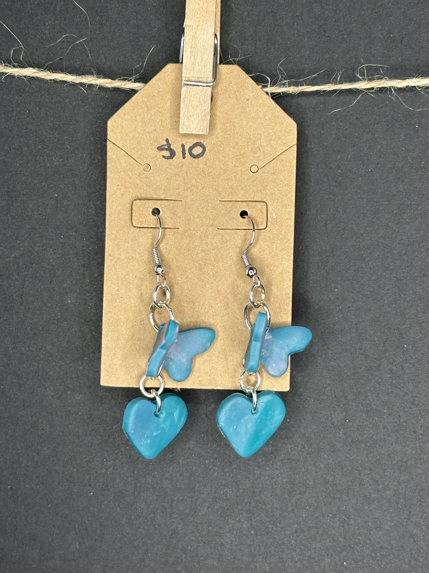 polymer clay heart and butterfly earrings