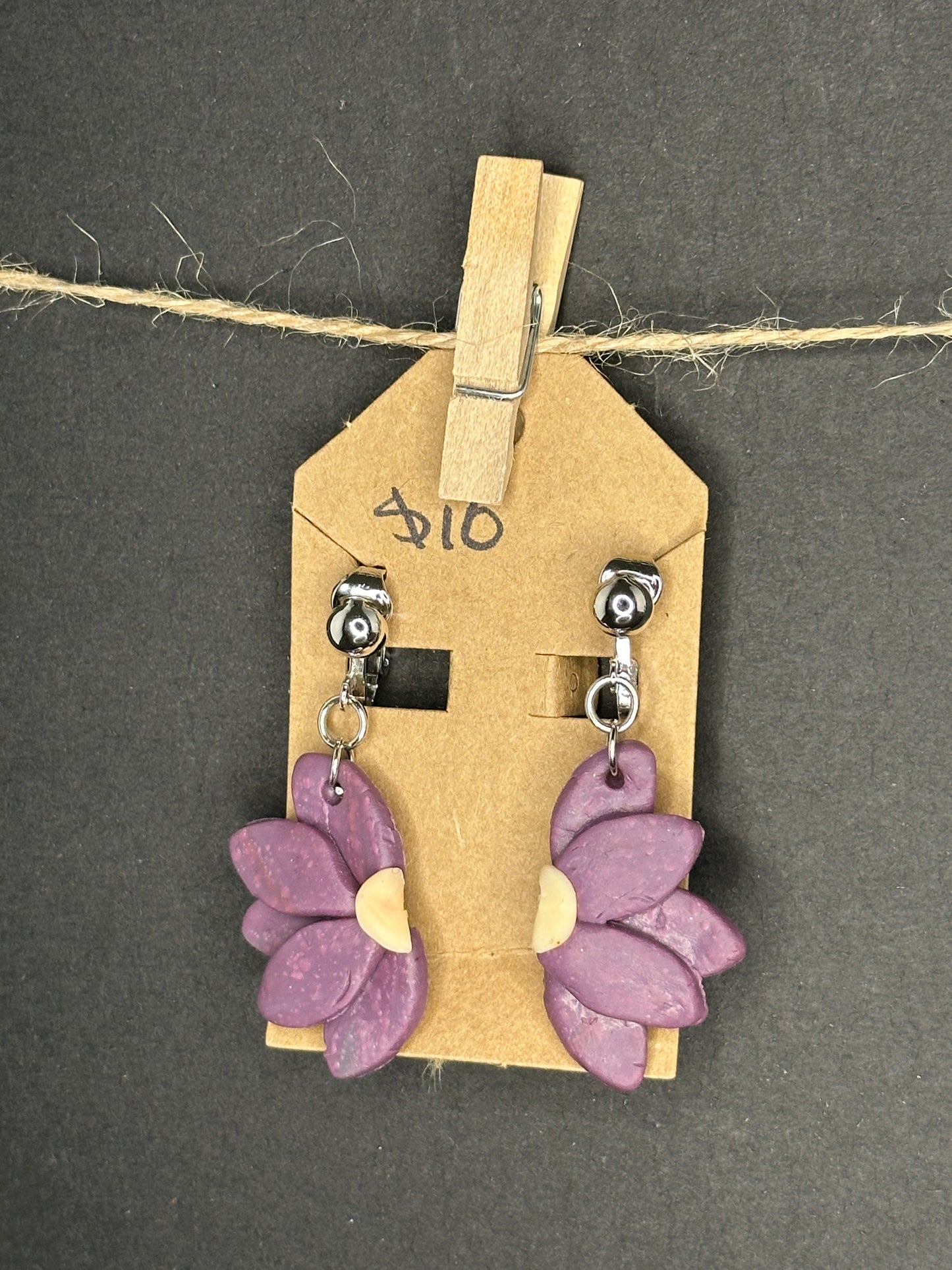 polymer clay half flower clip-on earrings