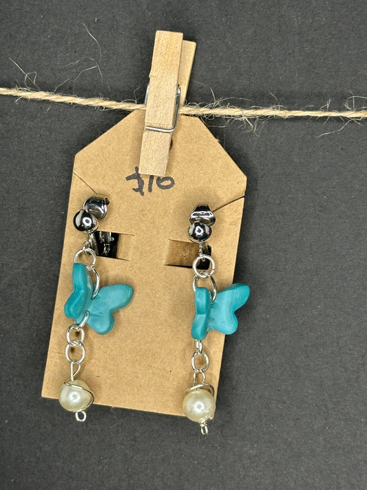 polymer clay butterfly and faux pearl clip-on earrings