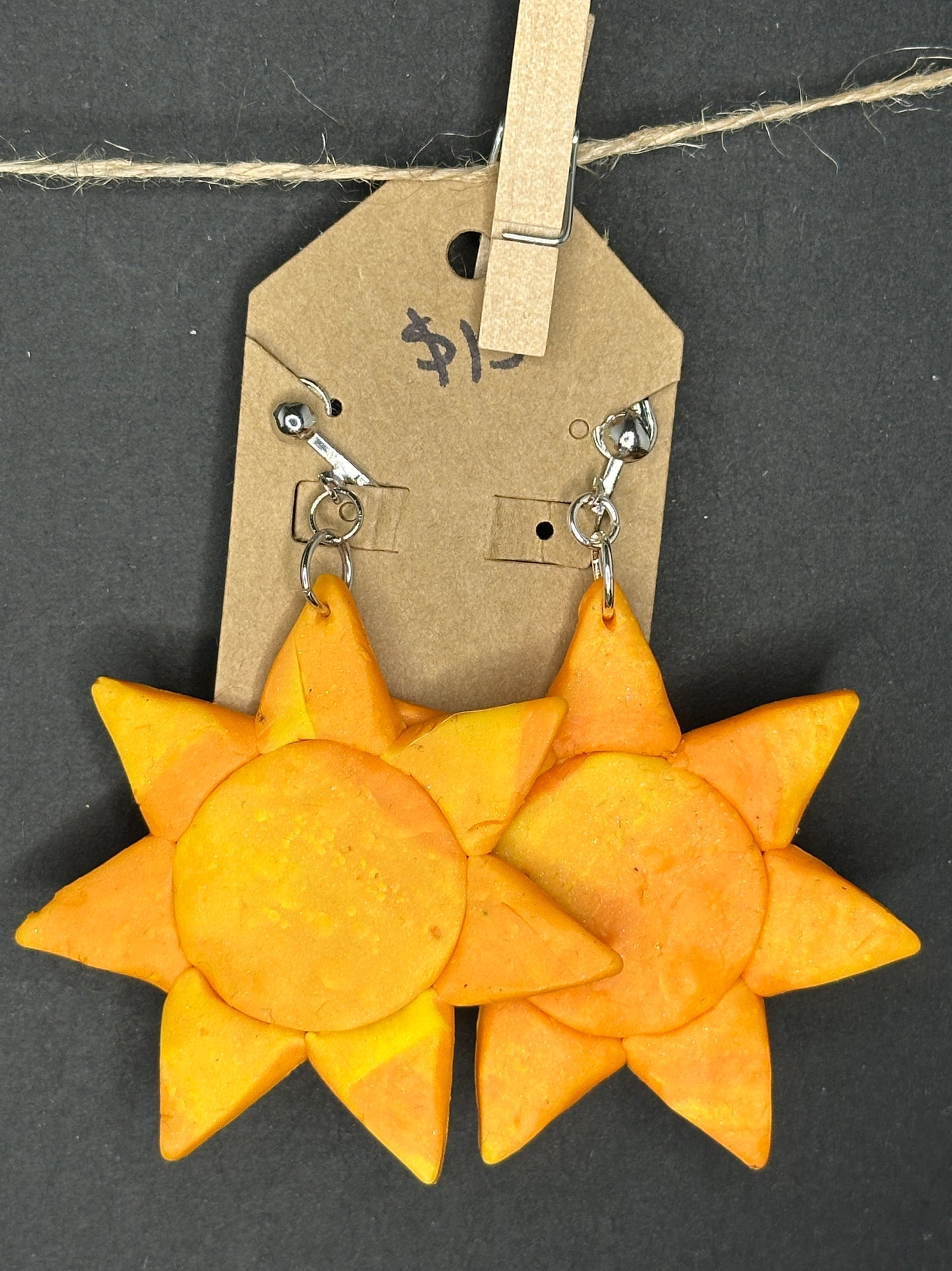 polymer clay sun clip-on earrings