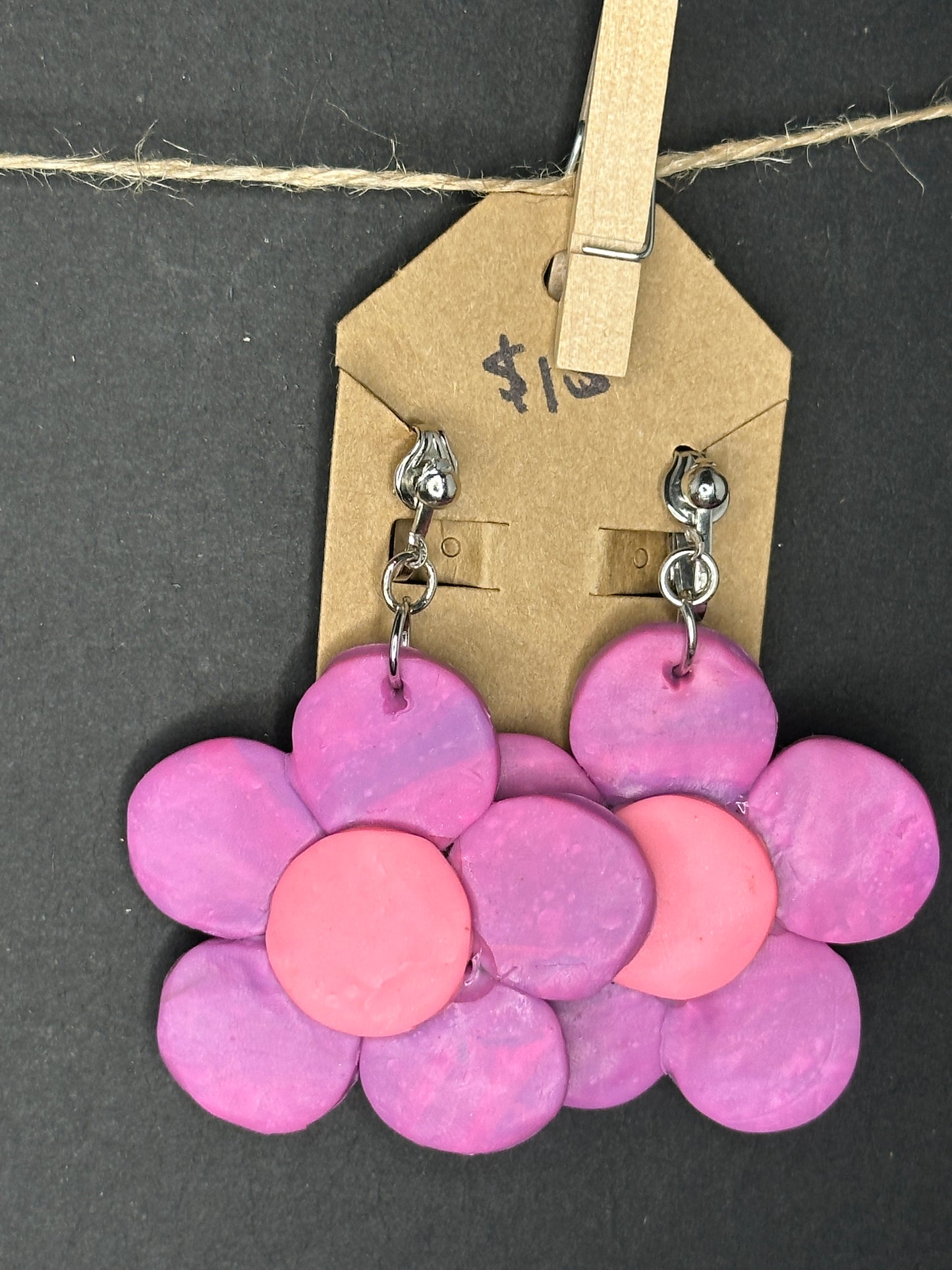 polymer clay flower clip-on earrings