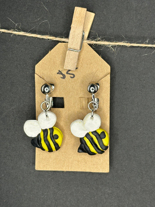 polymer clay bee clip-on earrings