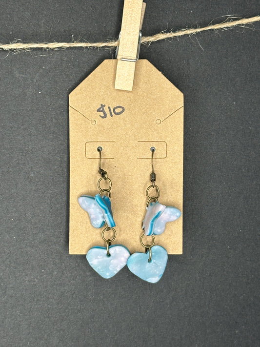polymer clay butterfly and heart earrings