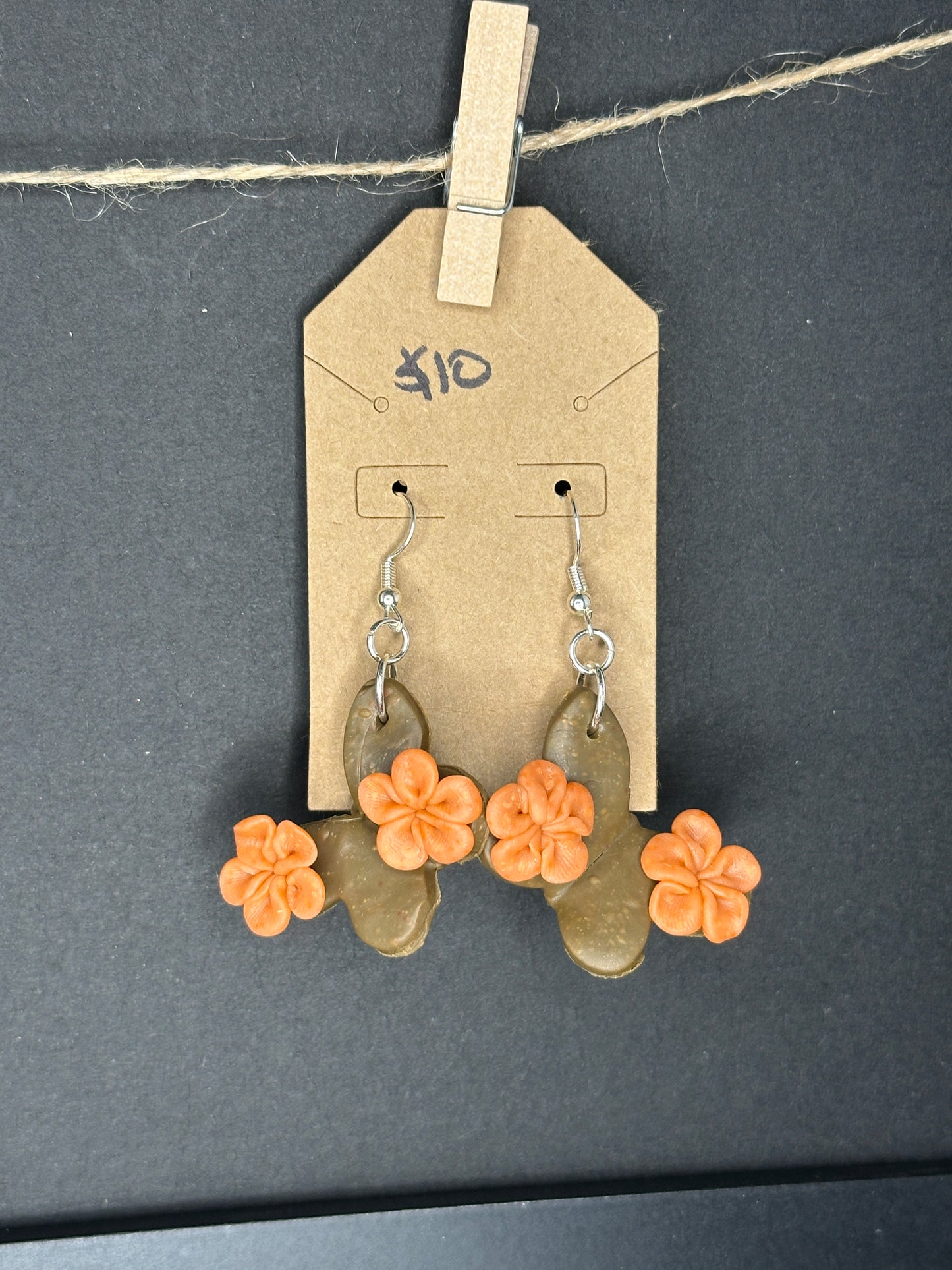 polymer clay butterfly with flowers earrings