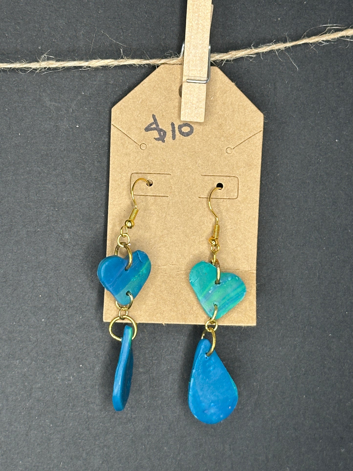 polymer clay heart and teardrop earrings