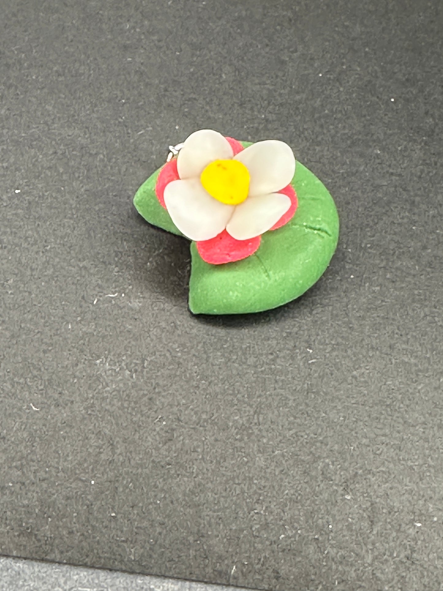 polymer clay lily pad and flower charm