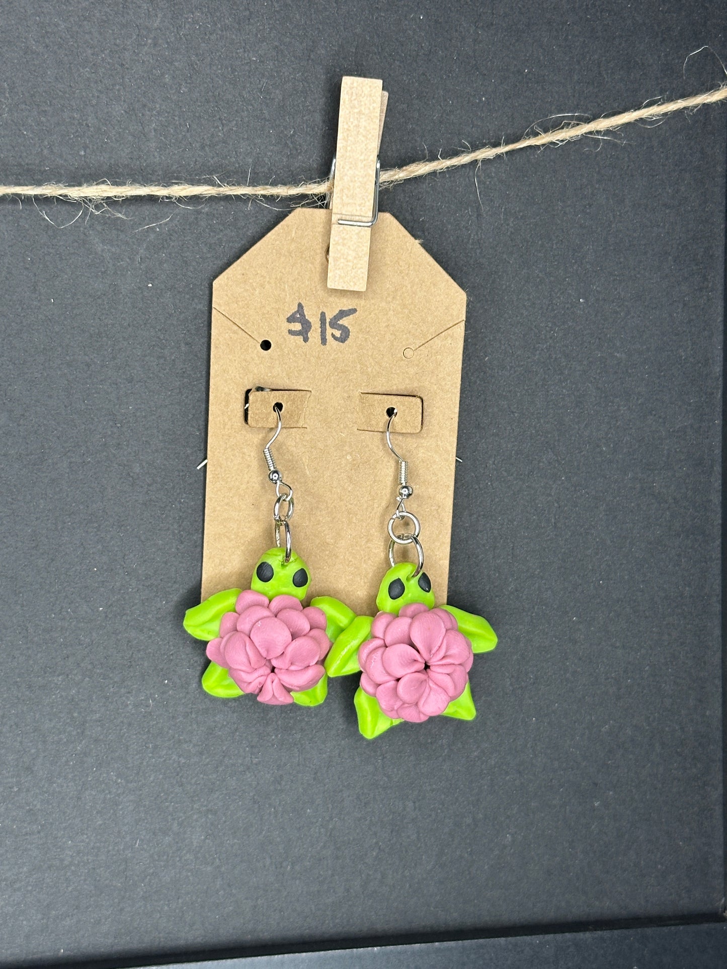 polymer clay turtle with flower shells earrings