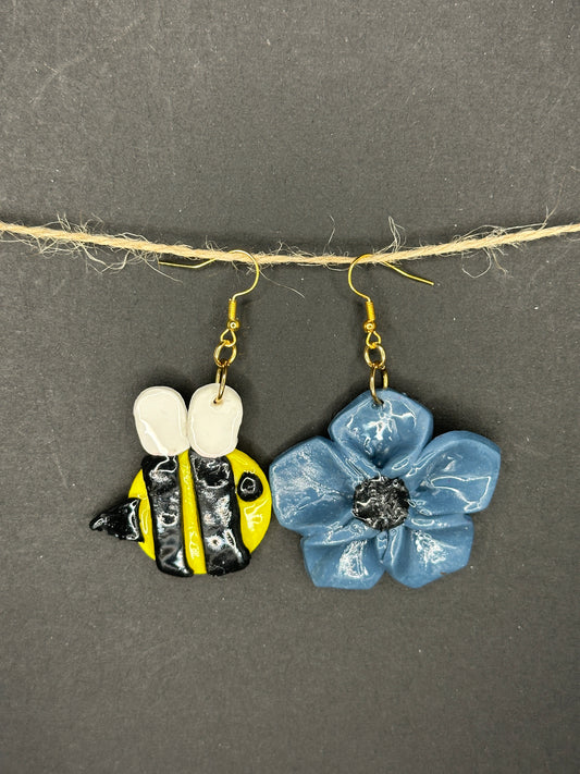polymer clay bee and flower earrings
