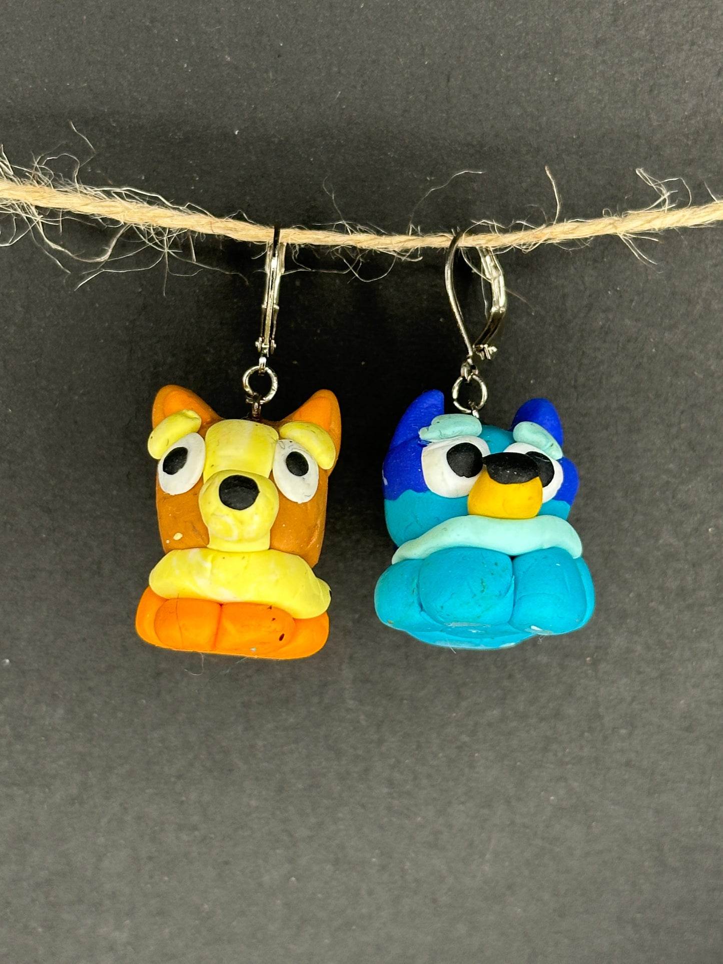 polymer clay Bluey inspired earrings