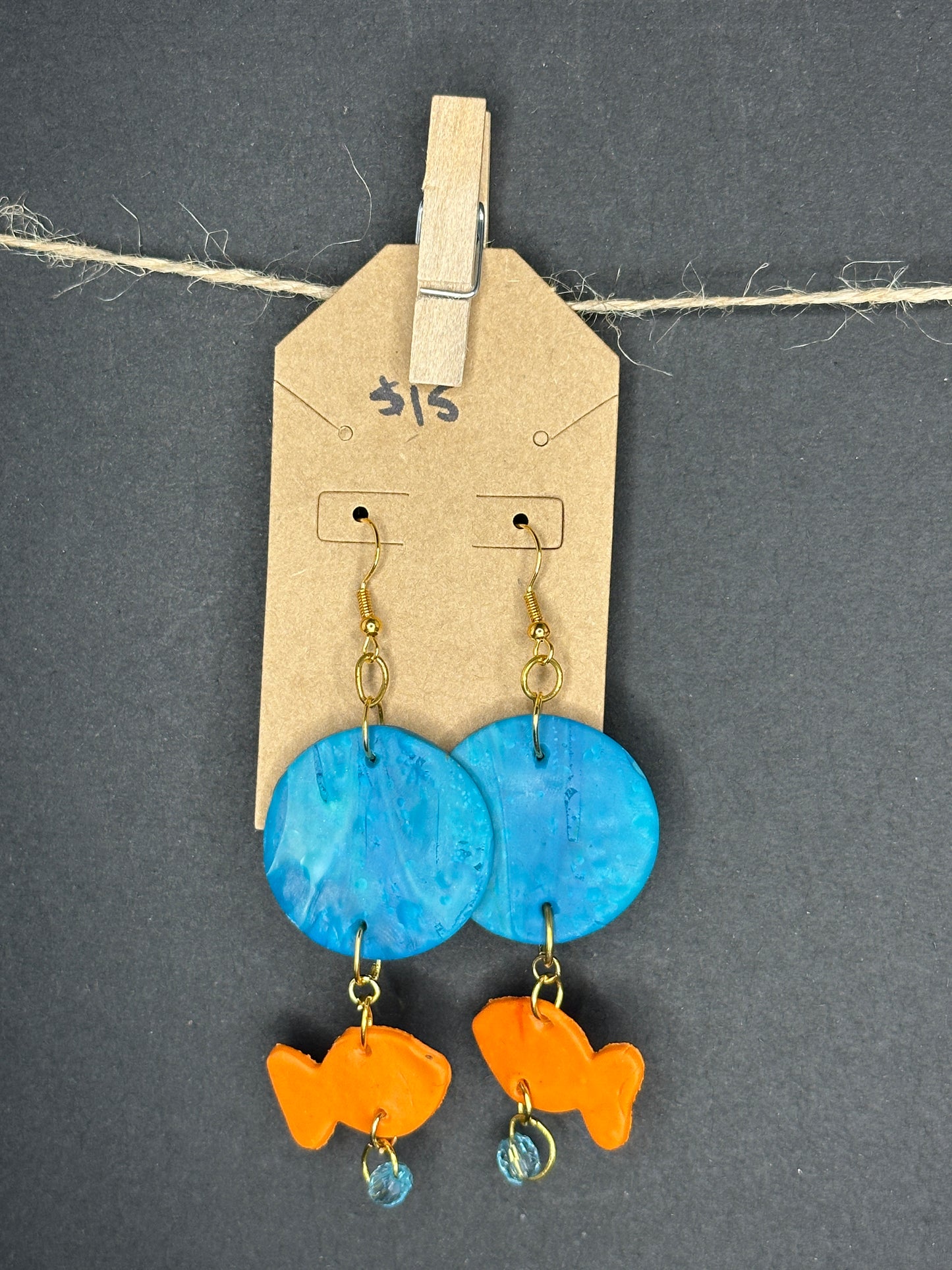 polymer clay fish and globe earrings